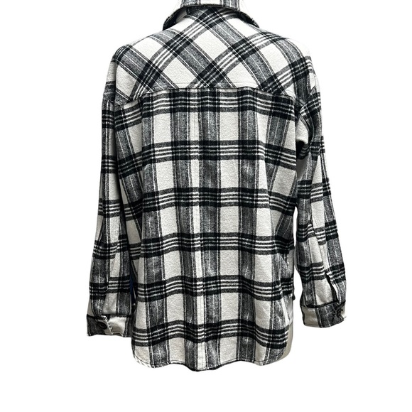 LA Hearts PacSun Plaid Shacket Black White Flannel Shirt Jacket Oversized M/L - Picture 7 of 15